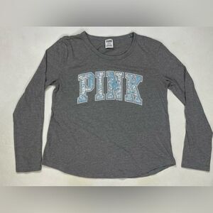 Pink Victoria's Secret Bling T-shirt Women Large Gray Long Sleeve